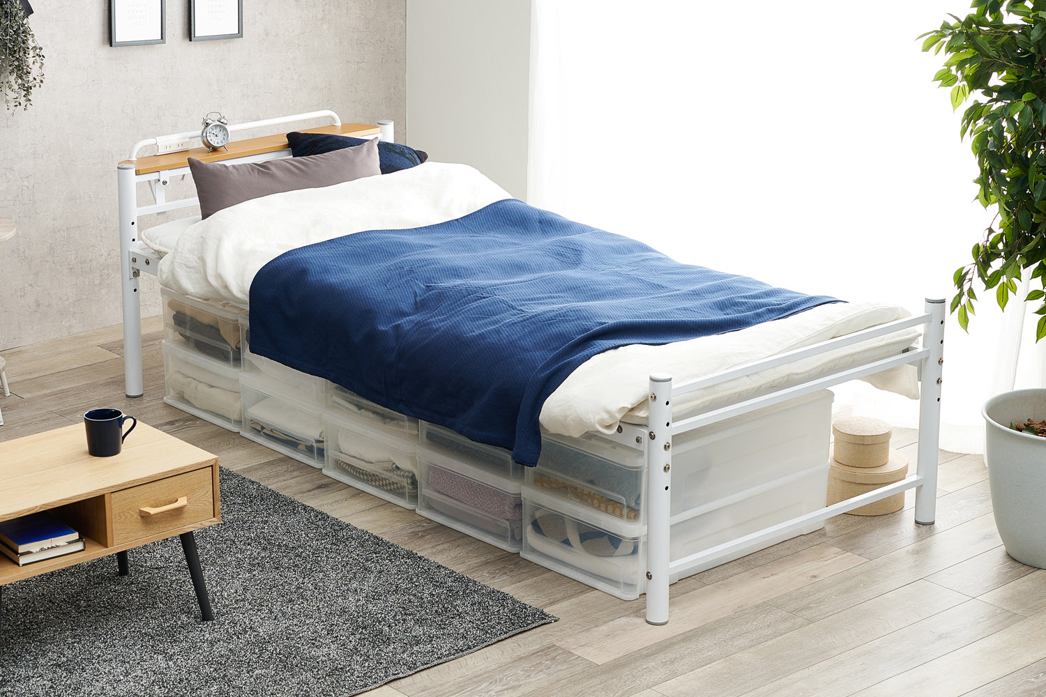 ベッドフレーム セミダブル スチール ベッド下収納 通気性 簡単