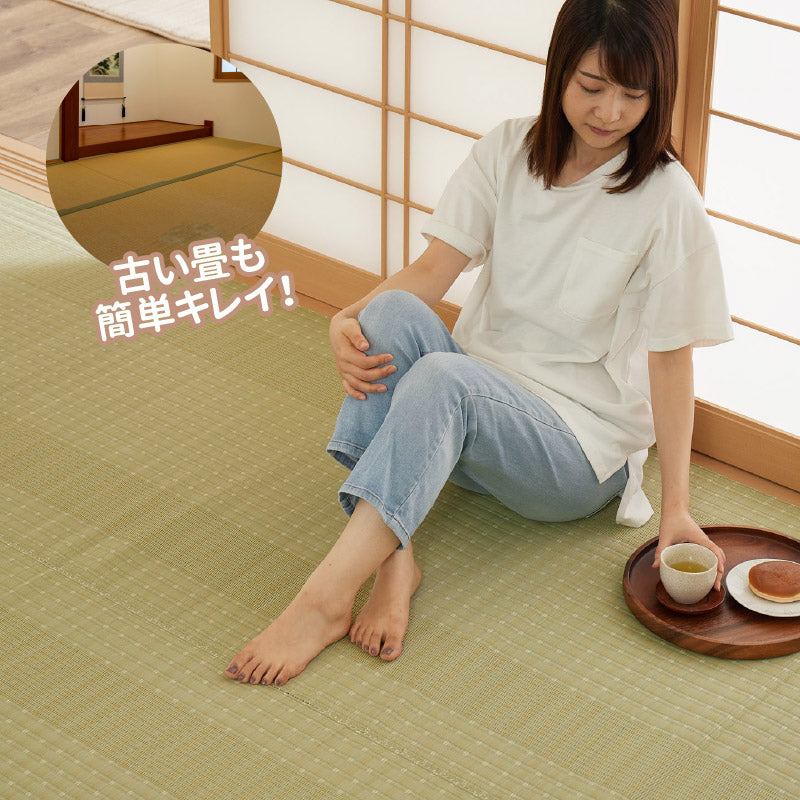 洗えるビニール風 ゴザ 涼風【1畳・2畳・3畳・4畳・4.5畳・6畳・8畳・10畳】【江戸間・本間・団地間】 花ござ ビニール風カーペット ビニール風ラグ 保育園 柄上敷き い草風カーペット ペット 畳の上に敷く物