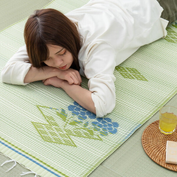 ラグ ビニール風 ゴザ #110 結び 95.5×191cm 【本間1畳】1帖 い草風 花ござ 洗える カーペット ゴザ ござ 柄上敷き ペット い草風カーペット 畳の上に敷くもの 国産 掃除しやすい 長さ調節 京間 関西間 63間 六三間 畳交換 畳替