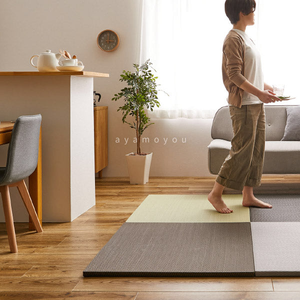 水拭きできる PP 置き畳 綾模様(あやもよう) 約82×82×2.5cm 1枚 ポリプロピレン ふちなし 縁なし フロア畳 ユニット畳 システム畳 グリーン ブラウン グレー 畳 マット 琉球畳風 滑り止め付 ペット 介