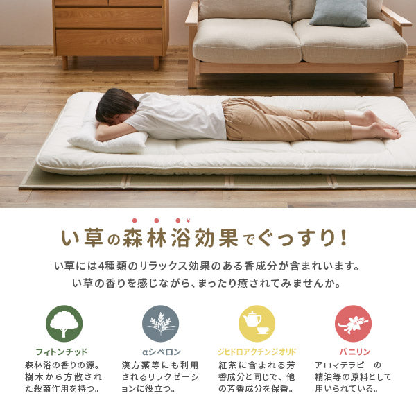 4つ折り い草の畳マットレス 彩(いろどり)【クイーン】【約2畳強】約幅160×長さ200×厚み1.1cm 抗菌 防臭 縁あり 置き畳 布団 マット 床 い草マットレス プレイマット フロアマット 和室 和風 子供部屋 折りたためる 寝室 イグサ いぐさ かわいい 萩原
