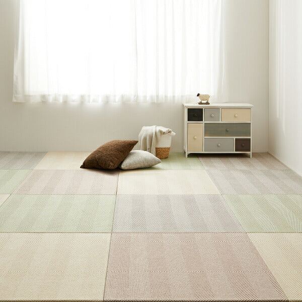 カット出来るファブリック置き畳 ボーナ 約82×82×2.5cm 【同色9枚セット】ヘリンボーン 小上がり キッズスペース 約半畳 1枚 へりなし畳 フロア畳 ユニット畳 システム畳 可愛い DIY 防音対策 あったか 暖かいフロアー畳 フローリング畳 滑り止め付 萩原