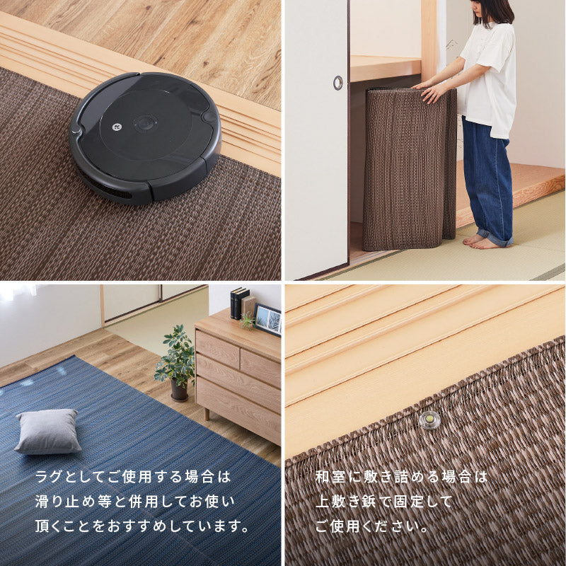 ラグ ビニール風 ゴザ ライアン 【1畳・2畳・3畳・4畳・4.5畳・6畳・8畳・10畳・12.5畳・15畳】【江戸間・本間・団地間・三六間】上敷き 畳交換 畳替え 表替え 花ござ 洗える 無地 カーペット ござ ペット い草風カーペット 畳の上に敷くもの 国産