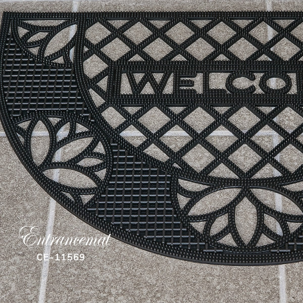 屋外玄関マット ラバーマット 泥落としタイプ 約45×75×厚さ0.8cm CE-11569 【半円 長方形】スタイリッシュでおしゃれなダマスク柄 萩原