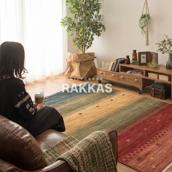 ウィルトン織ラグ RAKKAS ラッカス【全3柄】 約160×225cm【約2畳半)カーペットギャッベ風 ギャベ風 ネイティブ 室内アウトドア オルテガ 絨毯 おしゃれ 民族柄 オールシーズン 年中 萩原 秋冬用