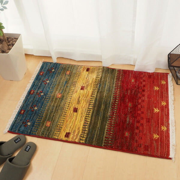 ウィルトンカーペット 玄関マット 屋内 RAKKAS ラッカス 約70×125cm ギャッベ風 ギャベ風 素朴 ネイティブ ラグマット 絨毯 おしゃれ ウィルトン織 民族柄 オールシーズン 年中 萩原