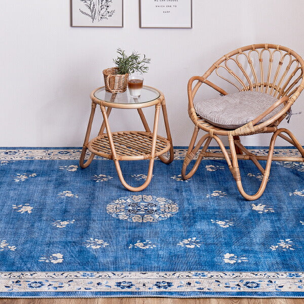 ラグ カーペット 洗える 薄手 フランネルミュゲ 約130×190cm 【約1.5畳】 ラグマット フェミニン シノワズリ 転写 洗えるラグ シャビーシック 台湾インテリア ホワイトインテリア 韓国インテリア 萩原 秋冬用