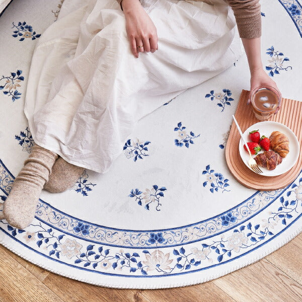 ラグ カーペット 洗える 薄手 フランネルミュゲ 約130×190cm 【約1.5畳】 ラグマット フェミニン シノワズリ 転写 洗えるラグ シャビーシック 台湾インテリア ホワイトインテリア 韓国インテリア 萩原 秋冬用