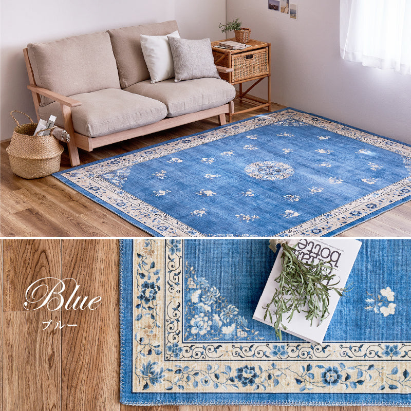 ラグ カーペット 洗える 薄手 フランネルミュゲ 約140cm円形 丸型 ラグマット フェミニン シノワズリ 転写 洗えるラグ シャビーシック 台湾インテリア ホワイトインテリア 韓国インテリア 萩原 秋冬用