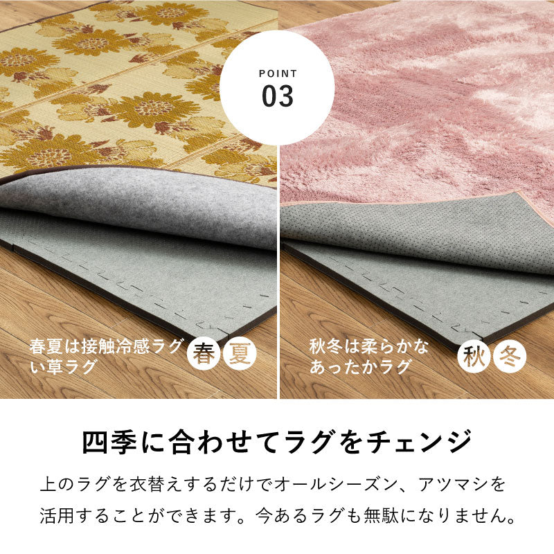 ラグカーペットの厚み足し「厚み増し太郎」約60cm 【4枚セット/9枚セット】ジョイント式でサイズ自由自在 ジョイントマット 低反発 ホットカーペット床暖房対応 下敷き 防音 滑り止め ふかふか 厚手 アツマシ