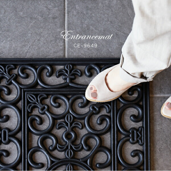 屋外玄関マット ラバーマット 約45×120×厚さ1cm CE-9644 【長方形 大判サイズ】 大きいサイズ!北欧調でおしゃれなダマスク柄 飾り 玄関 屋外 ドアマット 萩原