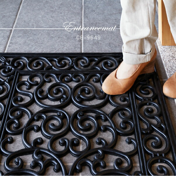 屋外玄関マット ラバーマット 約60×120×厚さ1cm CE-9649 【長方形 大判サイズ】大きいサイズ!北欧調でおしゃれなダマスク柄 ドアマット 萩原