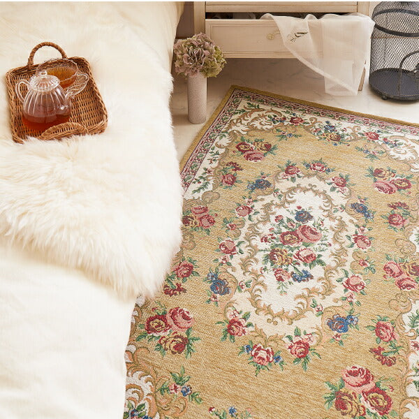ゴブラン織 玄関マット ゴブランザイン 約60×90cm 室内 アクセントマット 花柄 絨毯柄 萩原