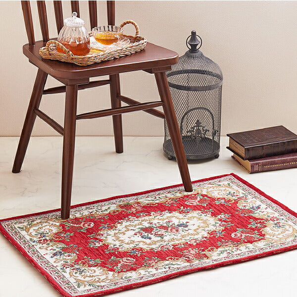 玄関マット室内 花柄 ゴブラン織 ゴブランザイン 約68×120cm ラグマット アクセントマット 絨毯柄 萩原