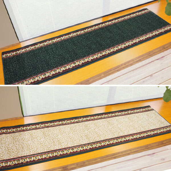 廊下敷きマット キッチンマット アイラス IN 約67×440cm ベージュ グリーン プリントマット ヨーロピアン クラッシック 洋風マット 洗えるマット 手洗い カラフル 派手 ゴージャス おしゃれ 廊下 ロング 長い 萩原 秋冬用