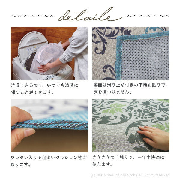 ラグ 洗える インド綿 ボンディングソナー 約130×185cm【約1.5畳】 綿100% コットン100% ラグマット オールシーズン 通年 おしゃれ ウレタン メダリオン柄 ブルー グリーン 萩原 秋冬用 涼しい
