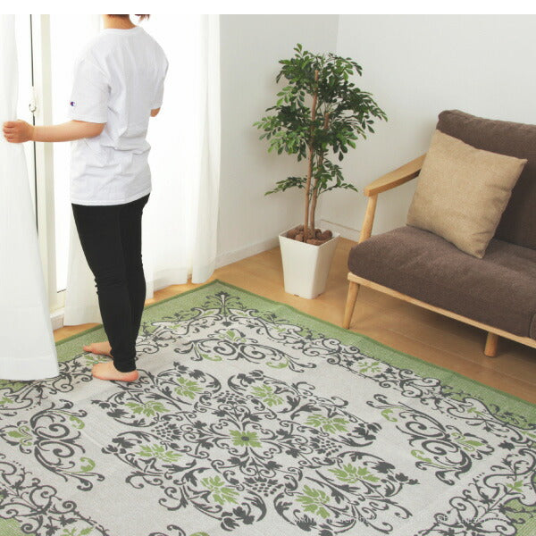 ラグ 洗える インド綿 ボンディングソナー 約185×185cm【約2畳】綿100% コットン100% ラグマット オールシーズン 通年 おしゃれ ウレタン メダリオン柄 ブルー グリーン 萩原 秋冬用 涼しい