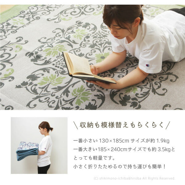 ラグ 洗える インド綿 ボンディングソナー 約185×240cm【約3畳】綿100% コットン100% ラグマット オールシーズン 通年 おしゃれ ウレタン メダリオン柄 ブルー グリーン 萩原 秋冬用 涼しい