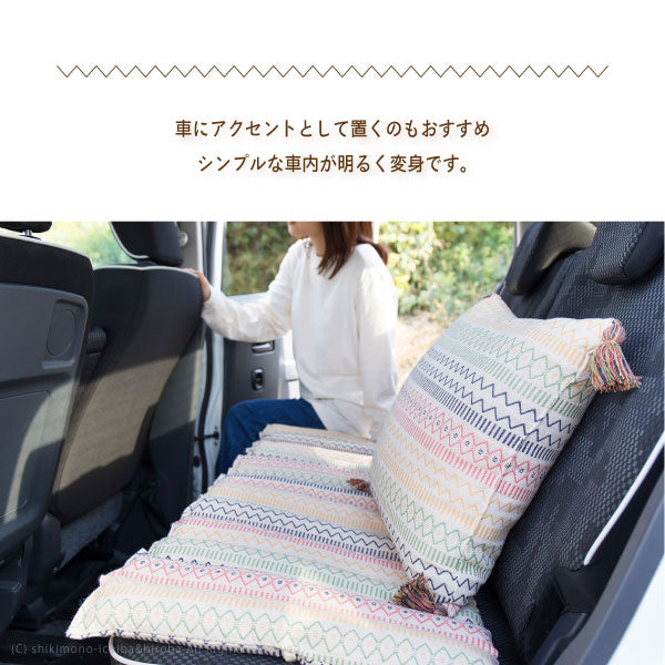 インド綿 背当てクッション ハシーナ 約45×45cm 綿100% コットン100% タッセル付き 背あてクッション おしゃれ キャンプ 雑貨 オールシーズン インスタ映え 萩原 秋冬用 涼しい