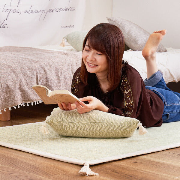 ラグ 洗える 洗濯機で洗える 綿100% アルト 約90×185cm【ウレタン3mm】【約1畳】 インド綿 コットン100% ラグマット タッセル付き ナチュラル かわいい おしゃれ オールシーズン 小さめ 長方形 萩原 秋冬用 涼しい