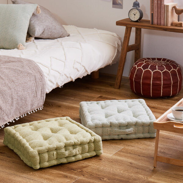 インド綿 クッキークッション アルト 約42×42×10cm 綿100% コットン100% 立体座布団 持ち手付き かわいい シンプル プレゼント アウトドア お出かけ座布団 おしゃれキャンプ 萩原 秋冬用 涼しい