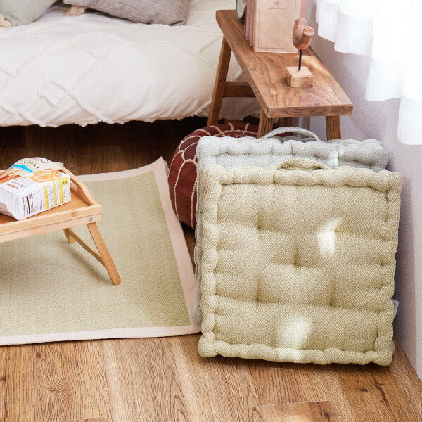 インド綿 クッキークッション アルト 約42×42×10cm 綿100% コットン100% 立体座布団 持ち手付き かわいい シンプル プレゼント アウトドア お出かけ座布団 おしゃれキャンプ 萩原 秋冬用 涼しい