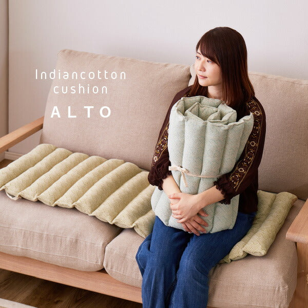 インド綿 ロングクッション アルト 約43×120cm 綿100% コットン100% 長座布団 ひも付き 丸めて枕 ごろ寝マット 持ち運び おしゃれキャンプ アウトドア 運動会 ピクニック 萩原 秋冬用 涼しい