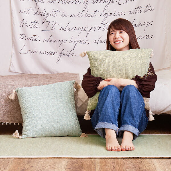 インド綿 背当てクッション アルト 約45×45cm 綿100% コットン100% タッセル付き 背あてクッション おしゃれ キャンプ 雑貨 オールシーズン インスタ映え 萩原 秋冬用 涼しい