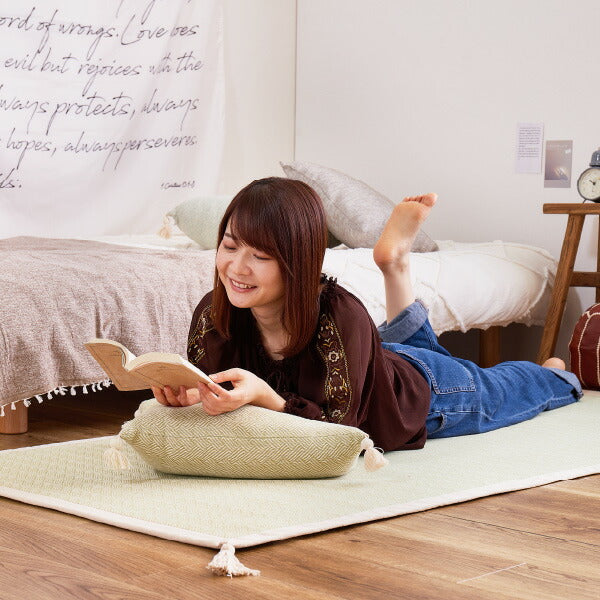 インド綿 背当てクッション アルト 約45×45cm 綿100% コットン100% タッセル付き 背あてクッション おしゃれ キャンプ 雑貨 オールシーズン インスタ映え 萩原 秋冬用 涼しい