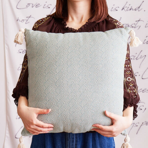 インド綿 背当てクッション アルト 約45×45cm 綿100% コットン100% タッセル付き 背あてクッション おしゃれ キャンプ 雑貨 オールシーズン インスタ映え 萩原 秋冬用 涼しい