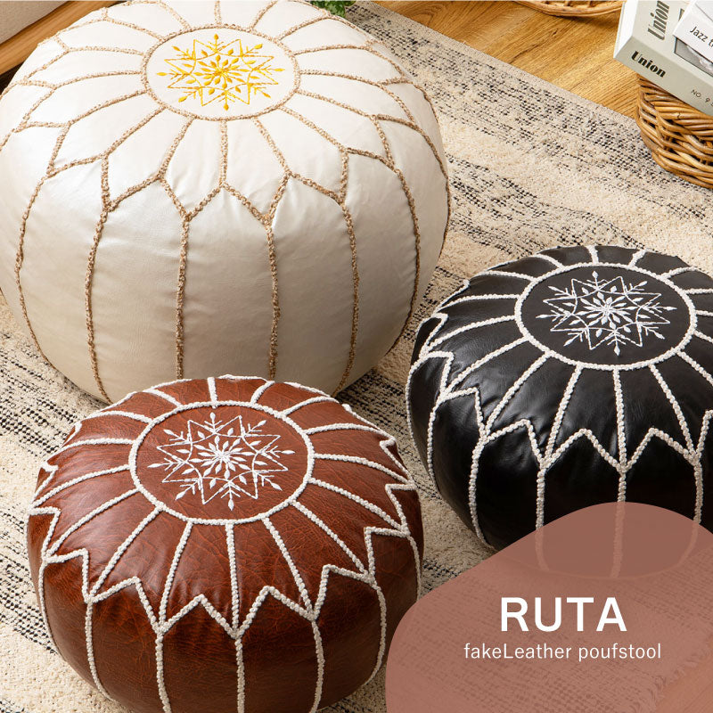 プフ スツール クッション ラウンドクッション ルタ 2サイズ 直径30cm40cm 円形 フェイクレザー モロッコ モロッカン BOHO  円型 丸 おしゃれ インスタ映え オットマン 凹凸クッション 春夏秋冬用