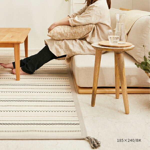 ラグ 薄手 洗える 洗濯機で洗える 綿100%ティック 約185×185cm【約2畳】 インド綿 コットン100% ラグマット タッセル付き ナチュラル かわいい おしゃれ オールシーズン 長方形 北欧 萩原 秋冬用 涼しい