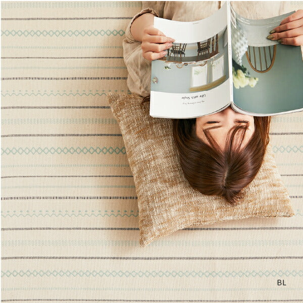 ラグ 薄手 洗える 洗濯機で洗える 綿100%ティック 約185×240cm【約2畳】インド綿 コットン100% ラグマット タッセル付き ナチュラル かわいい おしゃれ オールシーズン 長方形 北欧 萩原 秋冬用 涼しい