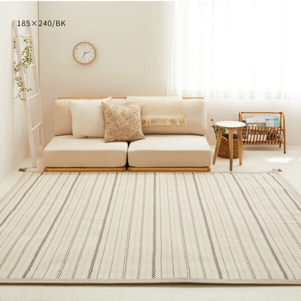 ラグ 薄手 洗える 洗濯機で洗える 綿100%ティック 約185×185cm【約2畳】 インド綿 コットン100% ラグマット タッセル付き ナチュラル かわいい おしゃれ オールシーズン 長方形 北欧 萩原 秋冬用 涼しい