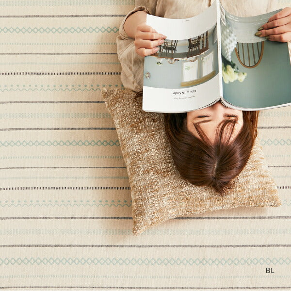 洗えるラグ アンダーラグ2点セット 綿100% ティック 約185×240cm【約3畳】インド綿 コットン100% ラグマット タッセル付き ナチュラル かわいい おしゃれ オールシーズン 北欧 萩原 秋冬用 涼しい