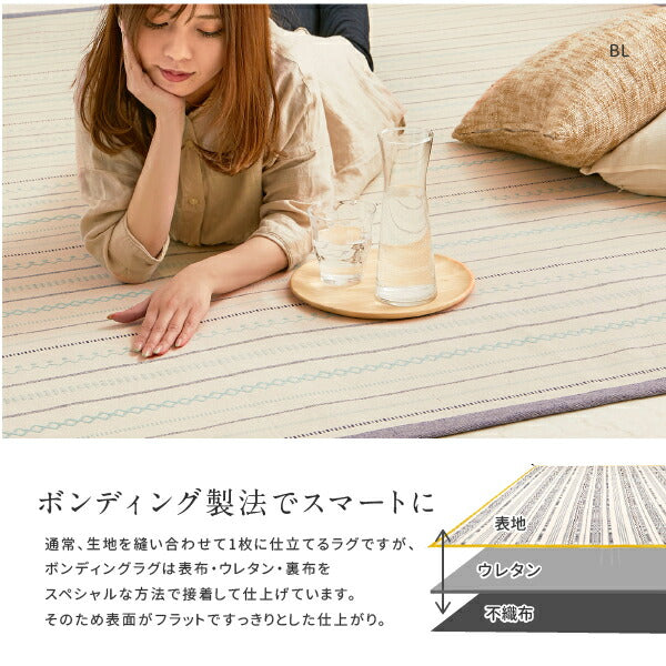 洗えるラグ アンダーラグ2点セット 綿100% ティック 約185×240cm【約3畳】インド綿 コットン100% ラグマット タッセル付き ナチュラル かわいい おしゃれ オールシーズン 北欧 萩原 秋冬用 涼しい