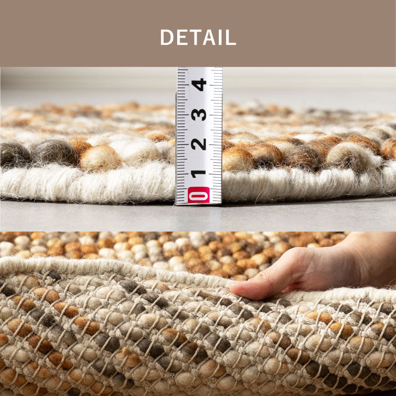 ウール100% 職人の手織りウールマット ポコポコ 【約90cm〜120cm円形】 丸型 マット 床暖房対応 おしゃれ 春夏秋冬用 オールシーズン ラグ マット アクセントマット カーペット 羊毛 ハンドメイド