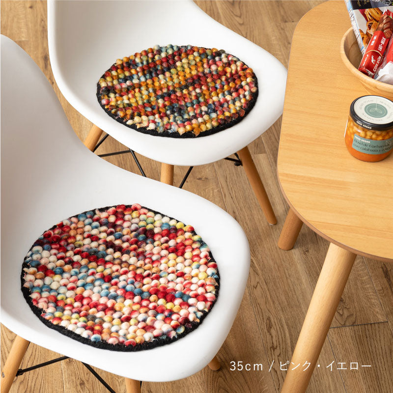 ウール100% 職人の手織りウール座布団 ポコポコ 約35cm円形 丸型 マット 床暖房対応 おしゃれ 春夏秋冬用 オールシーズン チェアマット チェアパッド チェアーマット 羊毛 ハンドメイド 萩原