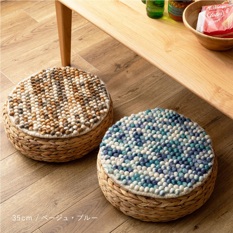 ウール100% 職人の手織りウールマット ポコポコ 【約90cm〜120cm円形】 丸型 マット 床暖房対応 おしゃれ 春夏秋冬用 オールシーズン ラグ マット アクセントマット カーペット 羊毛 ハンドメイド