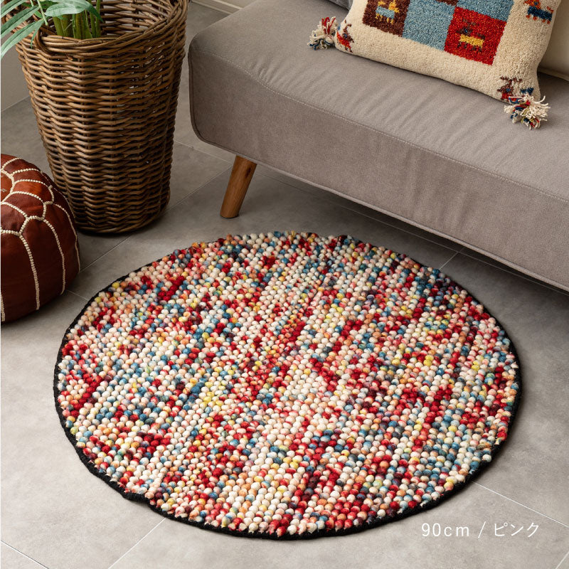 ウール100% 職人の手織りウール座布団 ポコポコ 約35cm円形 丸型 マット 床暖房対応 おしゃれ 春夏秋冬用 オールシーズン チェアマット チェアパッド チェアーマット 羊毛 ハンドメイド 萩原