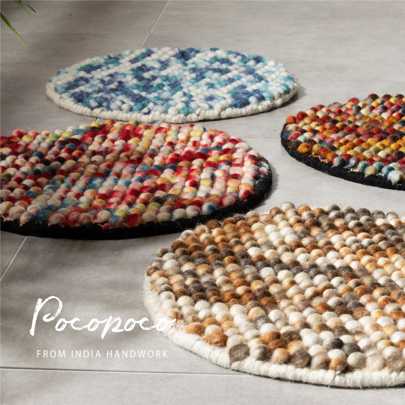 ウール100% 職人の手織りウール座布団 ポコポコ 約35cm円形 丸型 マット 床暖房対応 おしゃれ 春夏秋冬用 オールシーズン チェアマット チェアパッド チェアーマット 羊毛 ハンドメイド 萩原