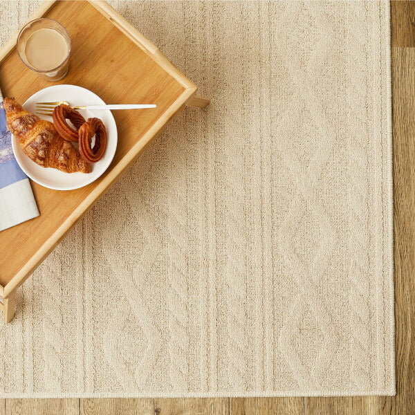 コットン100%の洗えるラグ ナチュール 約185×185cm【約2畳】 綿100% 日本製 ケーブルニット柄 タフトラグ ニット模様 抗菌 防ダニ ナチュラルインテリア 韓国インテリア オールシーズン 秋冬 可愛い おしゃれ 萩原 秋冬用 涼しい