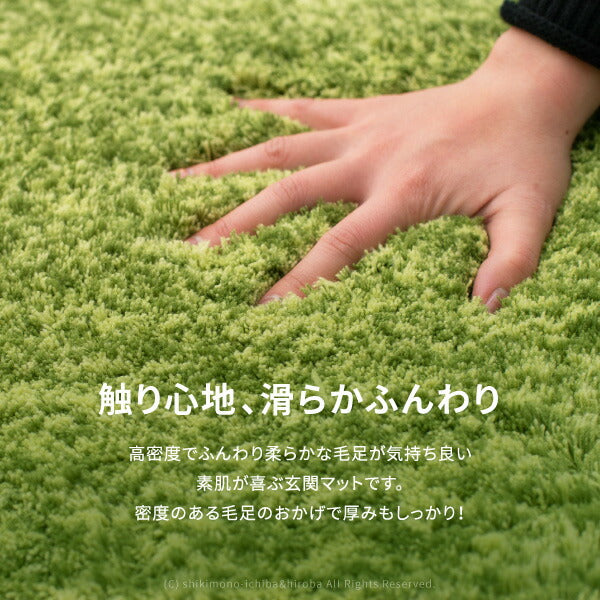 シャギー玄関マット リオ 約55×85cm 厚手で足元ふかふか 玄関マット 室内 無地 シンプル屋内 グリーン ブラウン モノトーンインテリア 芝生ラグマット 萩原 秋冬用