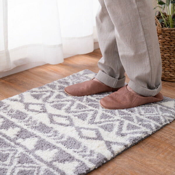 玄関マット ルイーズ 約50×80cm マット 幾何学模様 グレーインテリア 北欧 おしゃれ シンプル アクセントマット 室内 屋内 厚手 エントランスマット 萩原 秋冬用