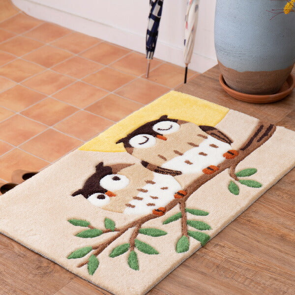 洗える玄関マット グーフォ 約50×80cm マット ふくろう柄 フクロウ 金運 梟 運気アップ 風水 アクセントマット 室内 屋内 厚手 エントランスマット 敬老の日 プレゼント 孫 萩原