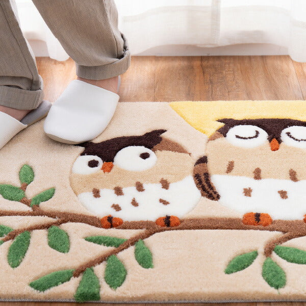 洗える玄関マット グーフォ 約50×80cm マット ふくろう柄 フクロウ 金運 梟 運気アップ 風水 アクセントマット 室内 屋内 厚手 エントランスマット 敬老の日 プレゼント 孫 萩原