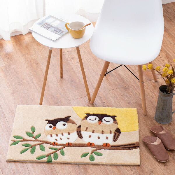 洗える玄関マット グーフォ 約50×80cm マット ふくろう柄 フクロウ 金運 梟 運気アップ 風水 アクセントマット 室内 屋内 厚手 エントランスマット 敬老の日 プレゼント 孫 萩原