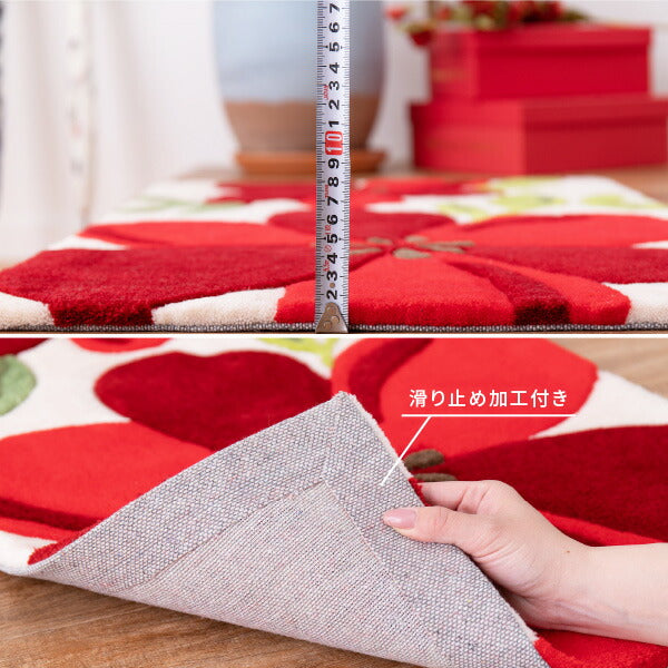 洗える玄関マット アベル 約70×120cm マット 花柄 アクセントマット 室内 屋内 ベッドサイドマット 赤い花 厚手 エントランスマット 萩原