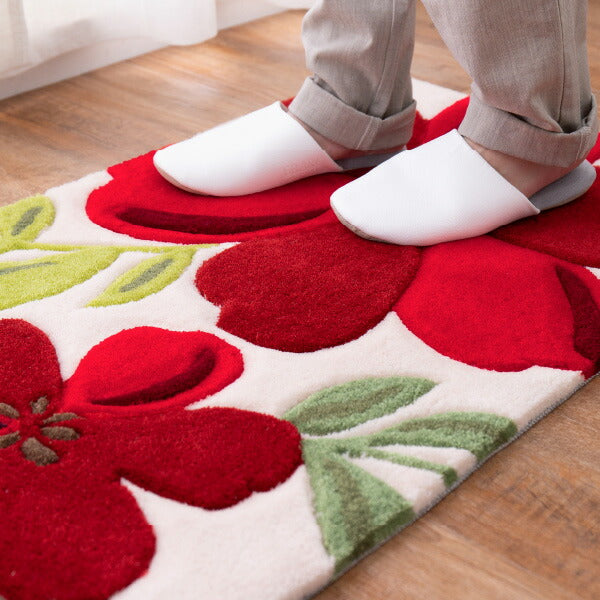 洗える玄関マット アベル 約50×80cm マット 花柄 アクセントマット 室内 屋内 赤い花 厚手 エントランスマット 萩原