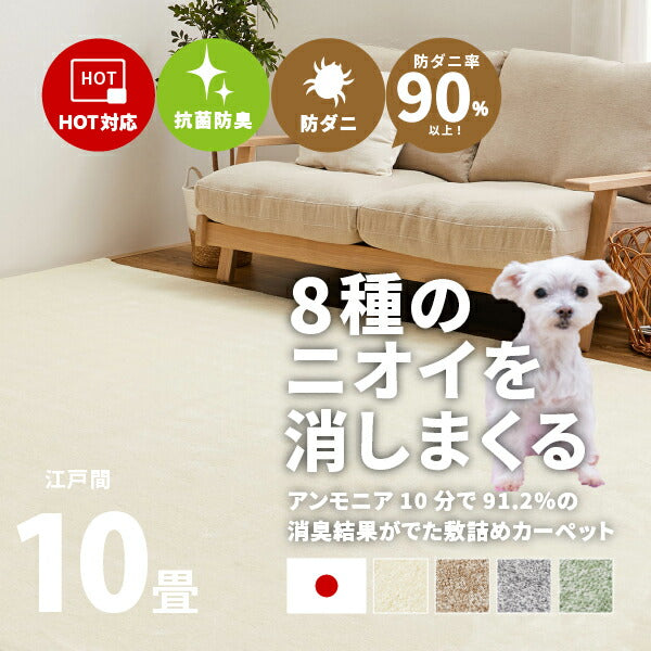 カーペット ペット 8大 消臭 敷き詰め ラグ 絨毯 リクリア 約352×440cm【江戸間10畳】 10帖 アース 防ダニ 抗菌 防臭 タフト 犬 いぬ 猫 ねこ ネコ かわいい ふわふわ 無地 日本製 子ども 子供部屋 おしゃれ ラグマット オールシーズン 掃除しやすい 萩原 秋冬用